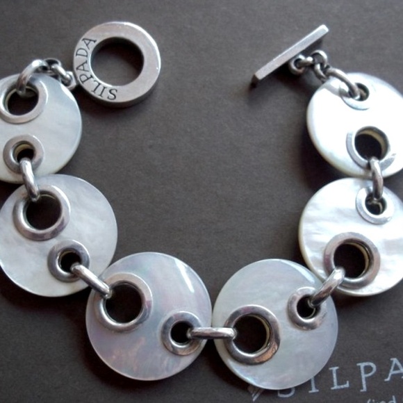 Silpada Vintage Rare Mother of Pearl and Sterling Silver Toggle Bracelet - Picture 2 of 4